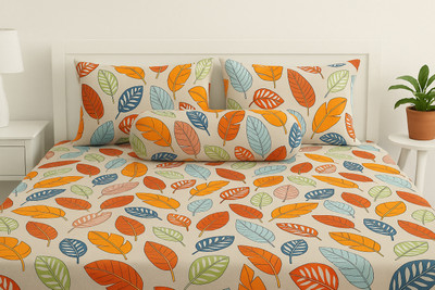 NCS Polycotton King Flat 280 TC Floral Bedsheet(Pack of 1, 1 bedsheet + 2 pillow cover + 1bolster cover with filler (PRINT-01))