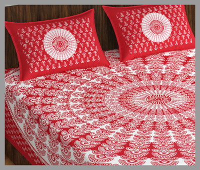 JAIPUR PRINTS Cotton Double Flat 160 TC Jaipuri Prints Bedsheet(Pack of 1, Red)