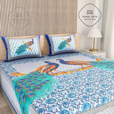 PahalArts Cotton Double Flat 144 TC Jaipuri Prints Bedsheet(Pack of 1, Blue, Light Blue, Yellow, Orange, Brown, Green, Light Green, Black)