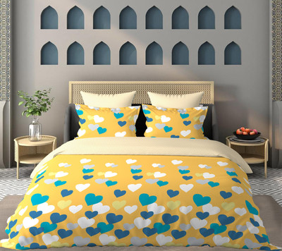borato 180 TC Cotton Queen Abstract Flat Bedsheet(Pack of 1, Yellow)