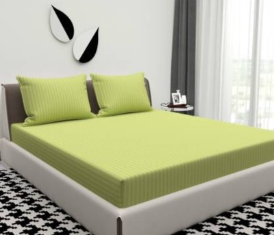 WIDKLASS 300 TC Cotton Double, Queen Striped Flat Bedsheet(Pack of 1, Green)