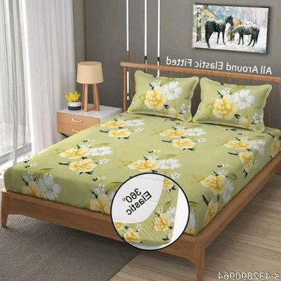 TomCruise 320 TC Cotton Double Printed Fitted (Elastic) Bedsheet(Pack of 1, Multicolor)