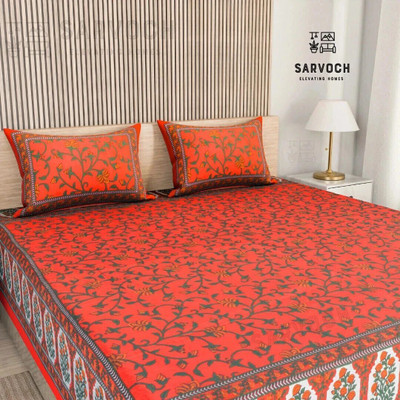 SARVOCH Cotton Double Flat 144 TC Jaipuri Prints Bedsheet(Pack of 1, Red, Green, Brown, Maroon, Black)