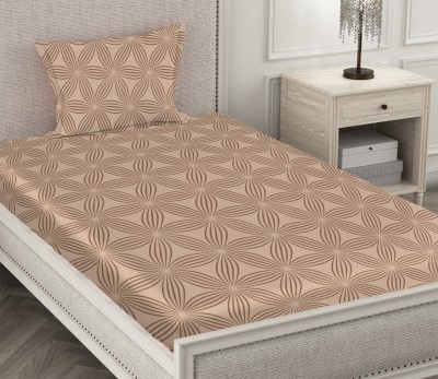 real dream 200 TC Cotton Single Abstract Fitted (Elastic) Bedsheet(Pack of 1, Brown)