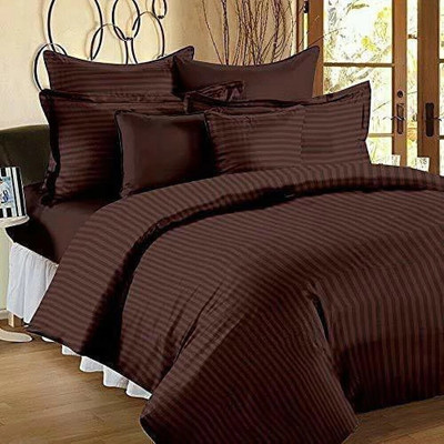YUKU Cotton Double Flat 210 TC Striped Bedsheet(Pack of 1, Brown)