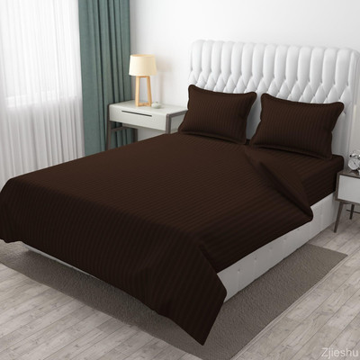 Dokarn Cotton Queen Flat 230 TC Striped Bedsheet(Pack of 1, Brown)