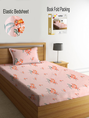 Klotthe 300 TC Polycotton Single Printed Fitted (Elastic) Bedsheet(Pack of 1, Peach)