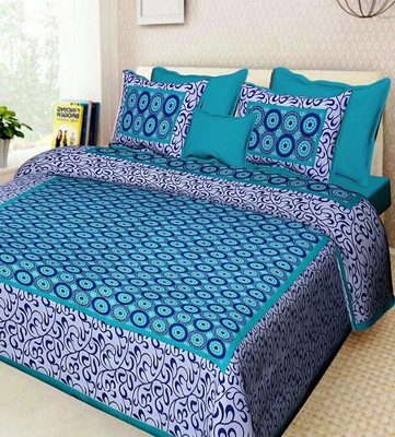 Demo Cotton Hub 160 TC Cotton Queen Jaipuri Prints Flat Bedsheet(Pack of 1, Multicolor)