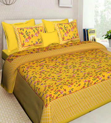 Sugun Cotton Double Flat 310 TC Jaipuri Prints Bedsheet(Pack of 1, Yellow)