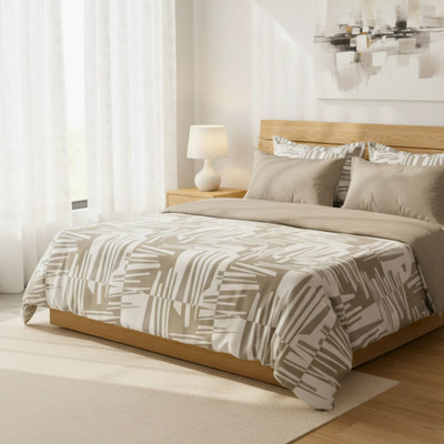SOFTWEAVE Cotton King Flat 300 TC Abstract Bedsheet(Pack of 1, Beige)