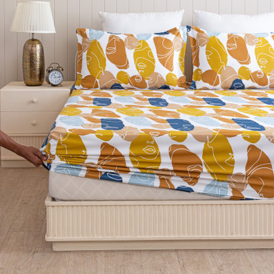 HOMEMONDE 210 TC Cotton Double Printed Fitted (Elastic) Bedsheet(Pack of 1, Faces of Color)
