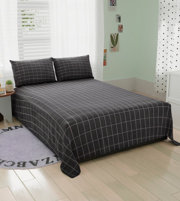 OICHY 104 TC Microfiber Double Checkered Flat Bedsheet(Pack of 1, Dark Gray)