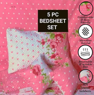 NCS Cotton Double Flat 280 TC Floral Bedsheet(Pack of 1, Pink)