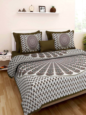 PALANG SHOBHA Cotton Double Flat 180 TC Jaipuri Prints Bedsheet(Pack of 1, Multicolor)