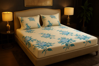 MAYAS COLLECTION Microfiber Double Flat 175 TC Self Design Bedsheet(Pack of 1, Cream)