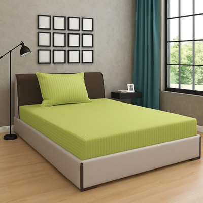 RADHERADHE Polycotton Single Flat 104 TC Printed Bedsheet(Pack of 1, Green)
