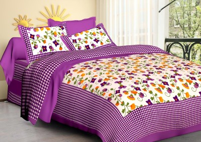 Elma 151 TC Cotton Double Jaipuri Prints Flat Bedsheet(Pack of 1, Purple)