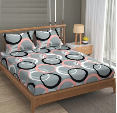 Cozyhaven Microfiber Double Fitted (Elastic) 231 TC Abstract Bedsheet(Pack of 1, Multicolor)