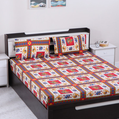 Flipkart SmartBuy 104 TC Cotton Double Printed Flat Bedsheet(Pack of 1, Red)