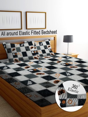 Flipkart SmartBuy 250 TC Cotton King Striped Fitted (Elastic) Bedsheet(Pack of 1, Fitted_CheckBlack Grey)