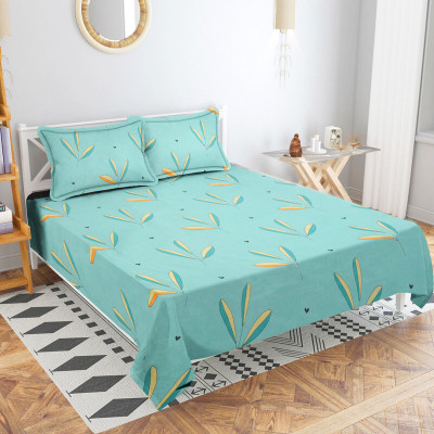 VAS COLLECTIONS 220 TC Cotton Double Floral Flat Bedsheet(Pack of 1, Firoji Color)