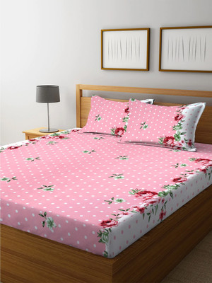 ABC Cotton Double Fitted (Elastic) 300 TC Floral Bedsheet(Pack of 1, Multicolor)