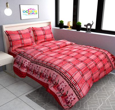 MORADO 440 TC Microfiber Queen Checkered Flat Bedsheet(Pack of 1, Red)