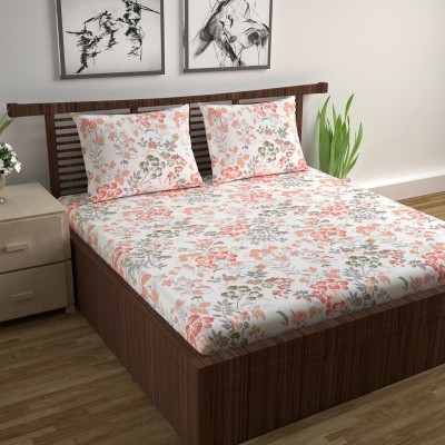 Divine Casa 144 TC Cotton Double Floral Flat Bedsheet(Pack of 1, Papaya Punch)