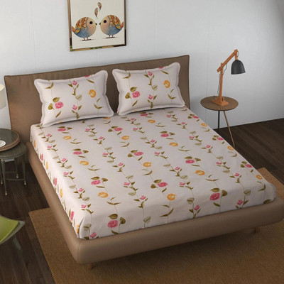 Somaya Cotton Double Fitted (Elastic) 144 TC Printed Bedsheet(Pack of 1, Multicolor 14)