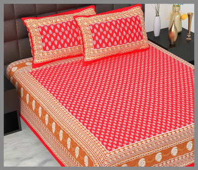 JAIPUR PRINTS Cotton Double Flat 144 TC Jaipuri Prints Bedsheet(Pack of 1, Red)