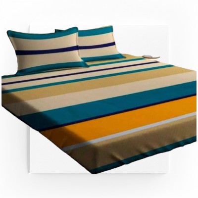 Zivias 190 TC Cotton King Striped Fitted (Elastic) Bedsheet(Pack of 1, Multicolor Striped Design)