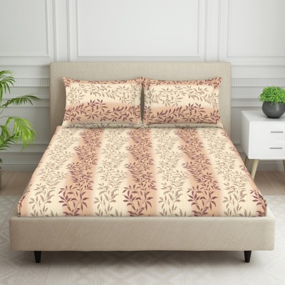 Welspun 120 TC Polycotton King Floral Flat Bedsheet(Pack of 1, Brown)