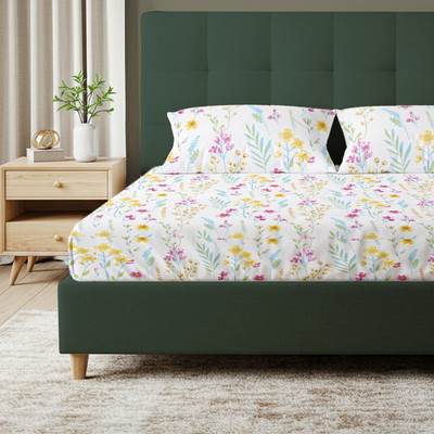 Urban Space Cotton Single Flat 200 TC Floral Bedsheet(Pack of 1, France - Yellow)