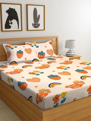 NCS 250 TC Cotton Double Cartoon Flat Bedsheet(Pack of 1, Peach)