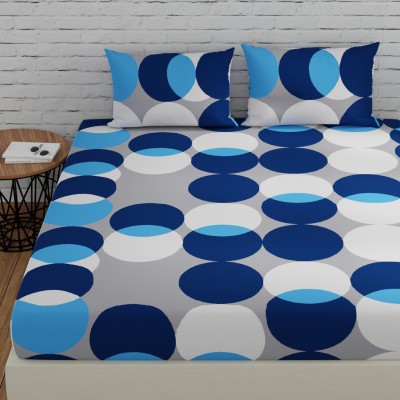 Huesland 144 TC Cotton King Geometric Flat Bedsheet(Pack of 1, Blue & Grey)