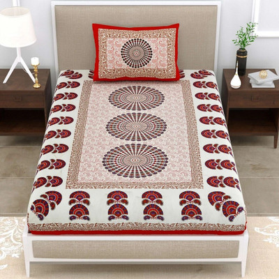 KAANY FAB Cotton Single Flat 144 TC Jaipuri Prints Bedsheet(Pack of 1, Multicolor)