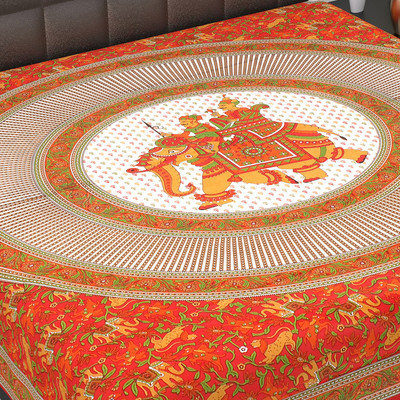 Home@shop Cotton Double Flat 144 TC Printed Bedsheet(Pack of 1, Red)