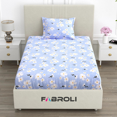Fabroli Cotton Single Flat 300 TC Printed Bedsheet(Pack of 1, MESB 101 BLUE)