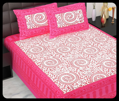 JAIPUR PRINTS Cotton Double Flat 220 TC Jaipuri Prints Bedsheet(Pack of 1, Pink)