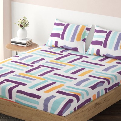 HOKiPO 220 TC Microfiber Single Striped Fitted (Elastic) Bedsheet(Pack of 1, Abstract Stripes Multicolor)