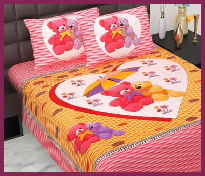 JAIPUR PRINTS Cotton Double Flat 210 TC Jaipuri Prints Bedsheet(Pack of 1, Pink)