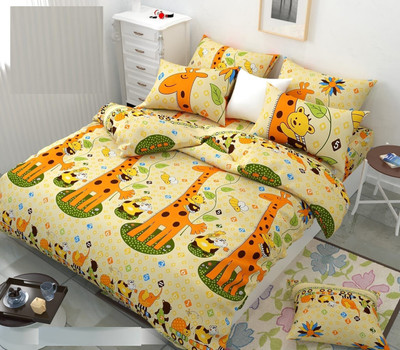 AUSIEE 210 TC Cotton King Cartoon Fitted (Elastic) Bedsheet(Pack of 1, Yellow)