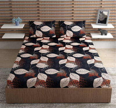 Homefab India 140 TC Microfiber Double Printed Flat Bedsheet(Pack of 1, Black,White)