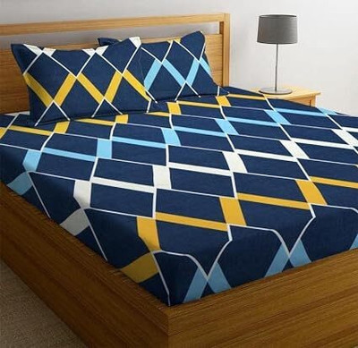 TripleV 300 TC Cotton Double Geometric Fitted (Elastic) Bedsheet(Pack of 1, Multicolor)