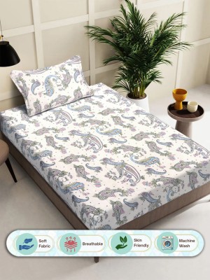 Fabinaliv 300 TC Polycotton Single Motifs Flat Bedsheet(Pack of 1, Powder White)