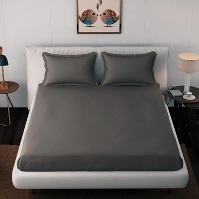 BEVI 280 TC Microfiber Single Solid Fitted (Elastic) Bedsheet(Pack of 1, Dark Grey)