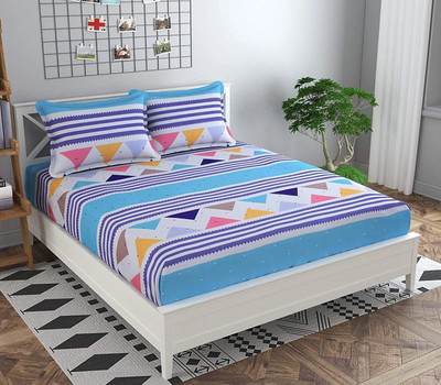 Dahlia 200 TC Polycotton Double Printed Fitted (Elastic) Bedsheet(Pack of 1, Multicolor 1)