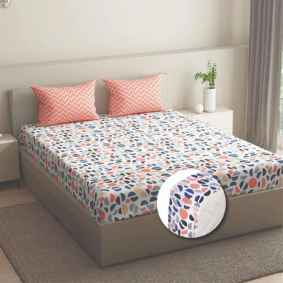 Wakefit Cotton Queen Fitted (Elastic) 160 TC Printed Bedsheet(Pack of 1, Bekky)