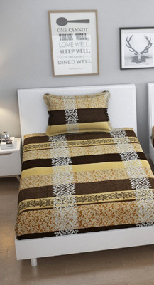 TURIYA 180 TC Microfiber Single Printed Flat Bedsheet(Pack of 1, Beige)