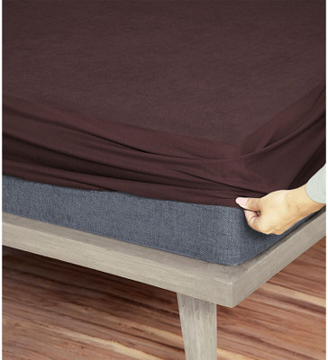Blufurn 200 TC Cotton Double Solid Fitted (Elastic) Bedsheet(Pack of 1, Brown)